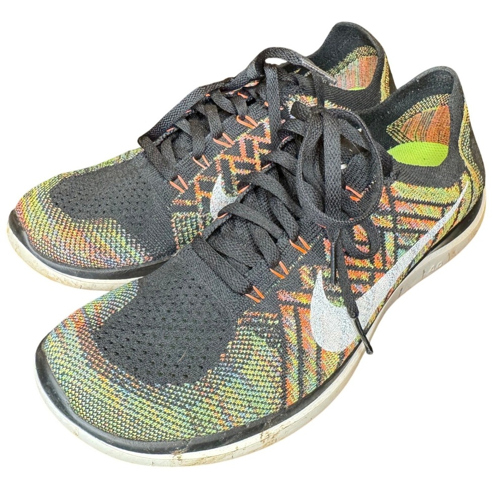 Nike Free 4.0 Flyknit Mens 9.5 Multicolor Black Orange 717075-011 Running Shoes